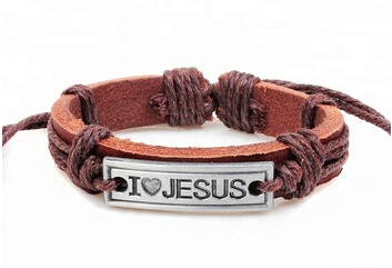 Браслет кожаный: &quot;I love Jesus&quot; на пластине /разные цвета/