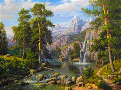 КАРТИНА ПО НОМЕРАМ PAINTBOY &quot;Сосны у водопада&quot; /40х50/
