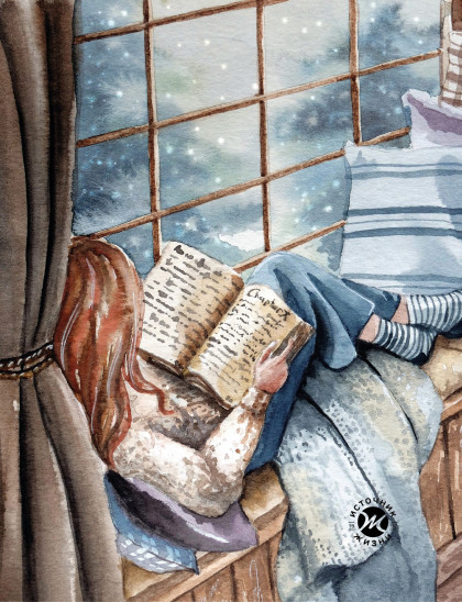 Открытка 105x140: Девушка и книга