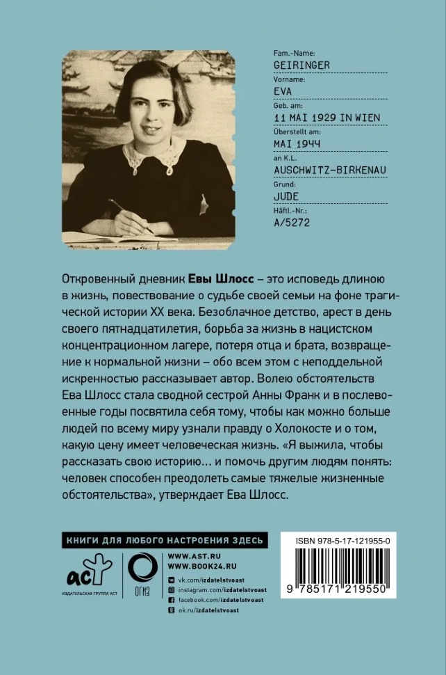 ПОСЛЕ АУШВИЦА. Ева Шлосс