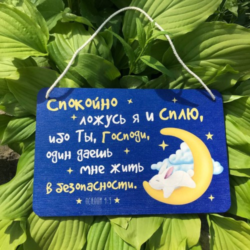 Табличка интерьерная из дерева: &quot;Спокойно ложусь я и сплю&quot;
