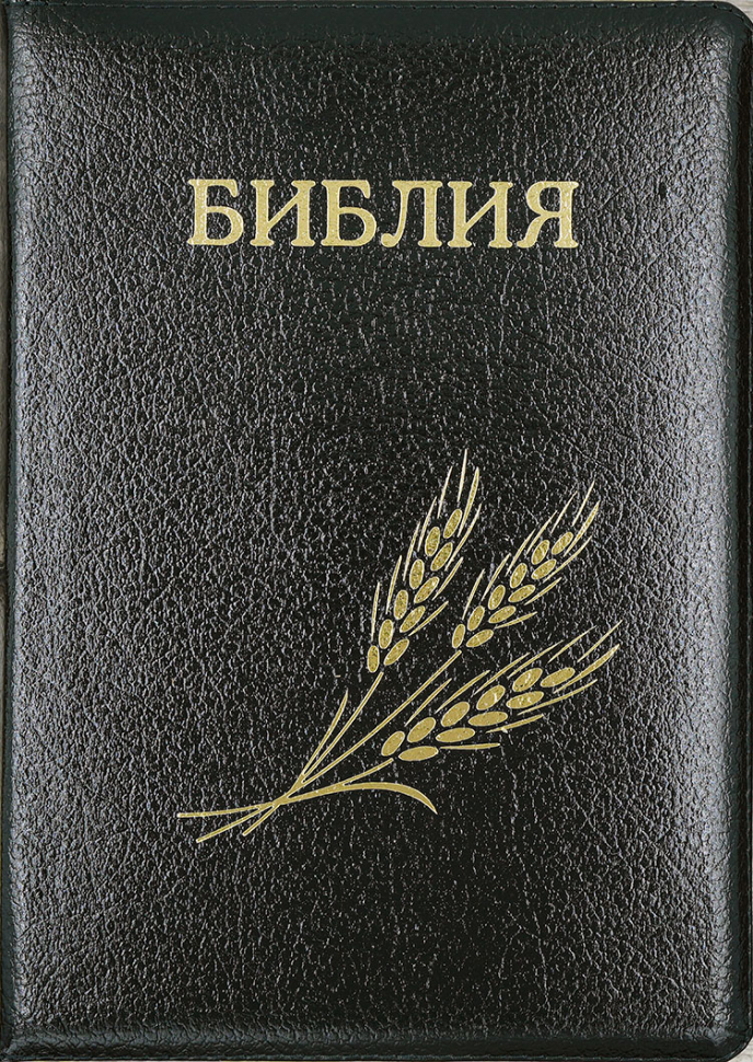 БИБЛИЯ 076 ZTI. Дизайн &quot;колос&quot;, черная, кожаный переплет, молния, золотой обрез, индексы, параллельные места, крупный шрифт, синодальный перевод /240х170/