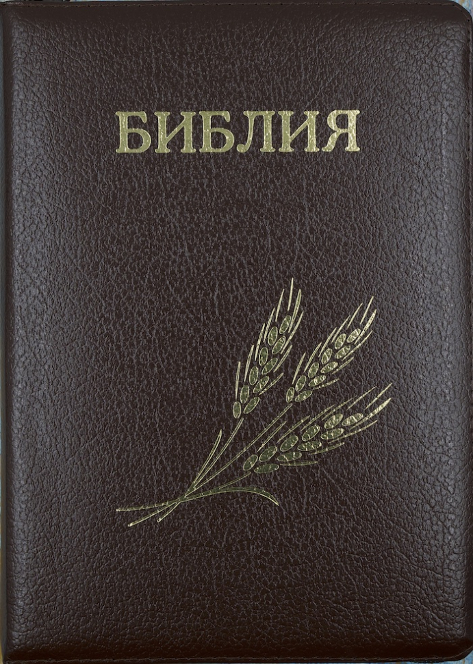 БИБЛИЯ 076 ZTI. Дизайн &quot;колос&quot;, коричневая, кожаный переплет, молния, золотой обрез, индексы, параллельные места, крупный шрифт, синодальный перевод /240х170/