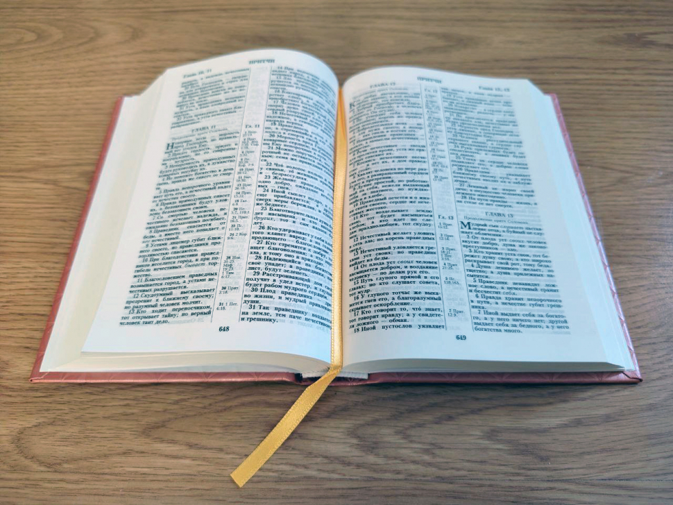 БИБЛИЯ КАНОНИЧЕСКАЯ 043 формат. Винил 3D, дизайн &quot;колос&quot;, надпись &quot;Библия&quot;, розовая, твердый переплет, параллельные места, синодальный перевод /170х110/