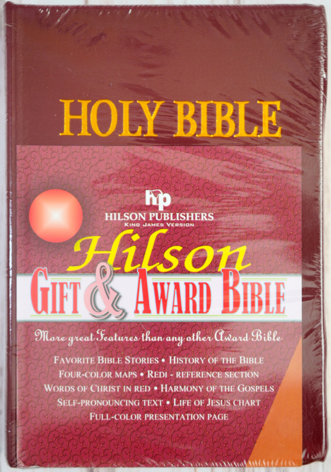 HOLY BIBLE. King James Version. Gift &amp; Award Bible. Бордовый цвет. Библия Короля Иакова на английском языке. Словарь, карты, закладка, подарочная вкладка, слова Иисуса выделены красным /200х140/